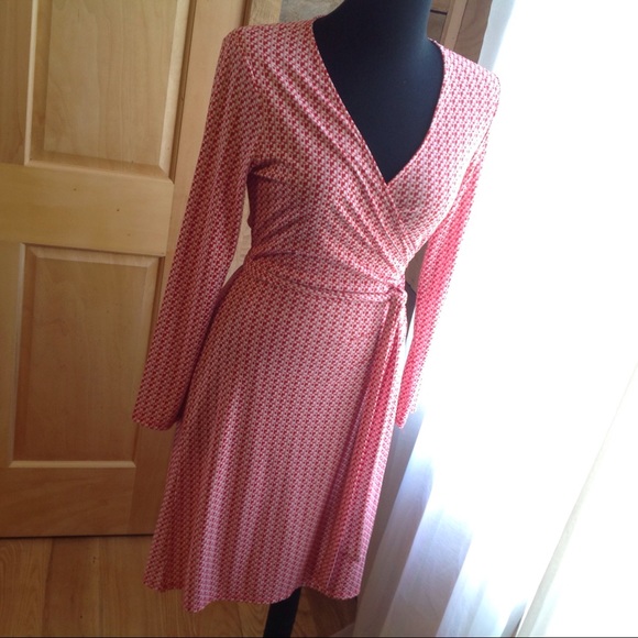 The Limited Dresses & Skirts - Red Print Long Sleeve Wrap Limited Dress Medium